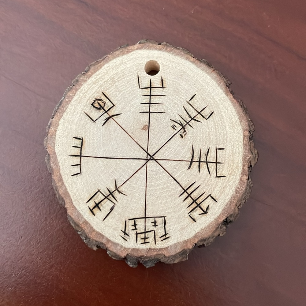 Vegvísir Icelandic compass Viking rune sigil bindrune on 2” wood slice
